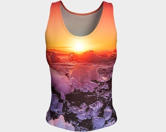 Iceland Sunset Fitted Tank Top, Athletic Tank Tops, Fitted Tank Tops for Women,Yoga Tank Top,Workout Tank Top, Sunset Tank Top,Glacier, Gold