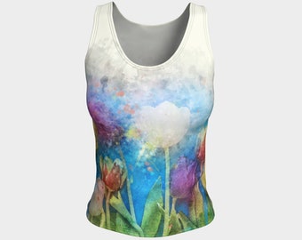 Watercolor Tulips Tank Top,Fitted Tank Top,Athletic Tank Tops, Fashion Tank,Women Yoga Tank Top,Gym,Workout Tank Top,Pretty, Flowers, Floral