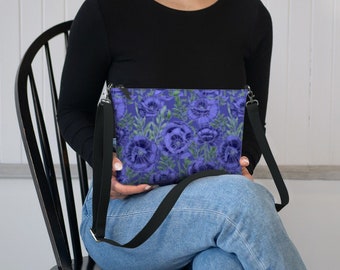 Purple Poppy Vegan Leather Crossbody Purse: Adjustable Strap