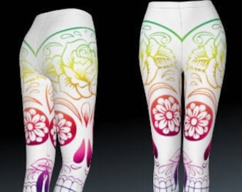 Sugar Skull Leggings, Day of the Dead Leggings, Yoga Leggings, Yoga Pants, Active Wear, Leggins Woman, Muertos Leggings, Festival Leggings