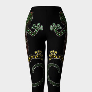 Aboriginal Gecko Leggings, Active Wear, Leggins Woman,Yoga Leggings,Gym Leggings,Festival Leggings,Animal Leggings,Dot Painted Lizard, Black