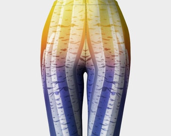 Birken Bäume Capri Leggings, Yoga Capris, Yoga Leggings, Damen Capri Leggings Natur Leggings, Festival Leggings, Weiß Gestreifte Leggins, Regenbogen
