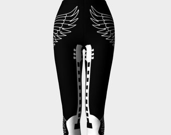 Guitar with Wings Leggings, Yoga Leggings, Yoga Pants, Active Wear, Workout Leggings, Leggins Woman, Gym Leggings, Festival Leggings, Rocker