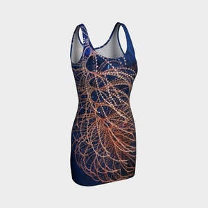 Sea Whip Coral Form Fitting Dress, Dress for Women, Body Hugging Dress, Fitted Dress, Cobalt Blue, Reversible, Living Coral, Ocean Sea Coral