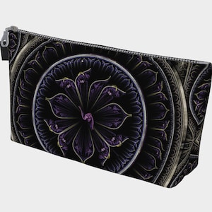 Purple Flower Mystique Makeup Bag, Makeup Clutch, Lined Makeup Bag, Zippered Makeup Bag, Canvas Makeup Bag, Cosmetic Make Up Bag, Pockets