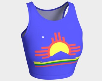 Flag of Roswell New Mexico Crop Top Gift for Her Colorful Yoga Athletic Tankini Workout Gym Tank Blue Aztec Sun South Western Shirt US City