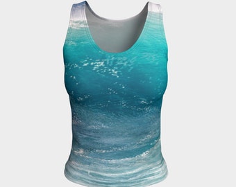 Ocean Surf Fitted Tank Top, Athletic Tank Top, Tank Tops for Women,Yoga Tank Top, Workout Tank Top,Active Wear, Ocean Water, Blue Ocean Tank