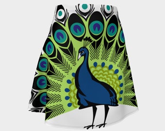 Peacock Flare Skirt, Circle Skirt, Skater Skirt, Skirt Boho, Animal Print Skirt, Hippie Skirt, White Skirt, Skirt Women,Stretchy Skirt, Soft