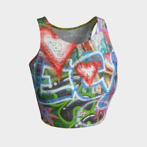 Graffiti John Lennon Wall Crop Top Gift for Her Colorful Yoga Athletic Tankini Workout Gym Boho Hippie Peace Love Famous Lennon Wall Prague
