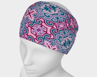 Headband with a Mosaic Design, fade resistant, in pinks and blues.
