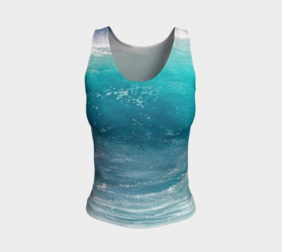 Ocean Surf Fitted Tank Top, Athletic Tank Top, Tank Tops for Women,yoga Tank  Top, Workout Tank Top,active Wear, Ocean Water, Blue Ocean Tank 