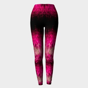 Leggings with Black and Magenta Dragon Scales Pattern for Active Athletic Wear or Yoga. Workout, Gym, or Walking Leggings