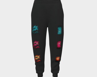 Men's Black Dragon Joggers: Fade Free Graphic Print