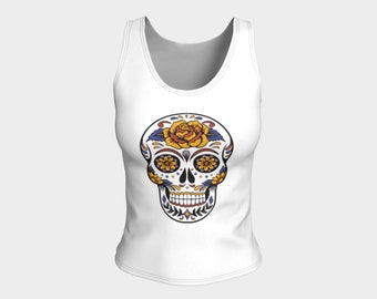 Day of the Dead Tank Top, Fitted Tank Top, Athletic Tank Tops, Fitted Tank Tops for Women, Yoga Tank Top, Workout Tank Top, Sugar Skull Tank