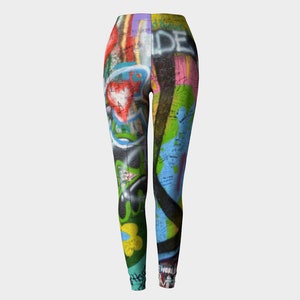Graffiti John Lennon Wall Leggings Gift for Her Colorful Yoga Leggings Outfits Gym Workout Active Wear Boho Hippie Famous Lennon Wall Prague