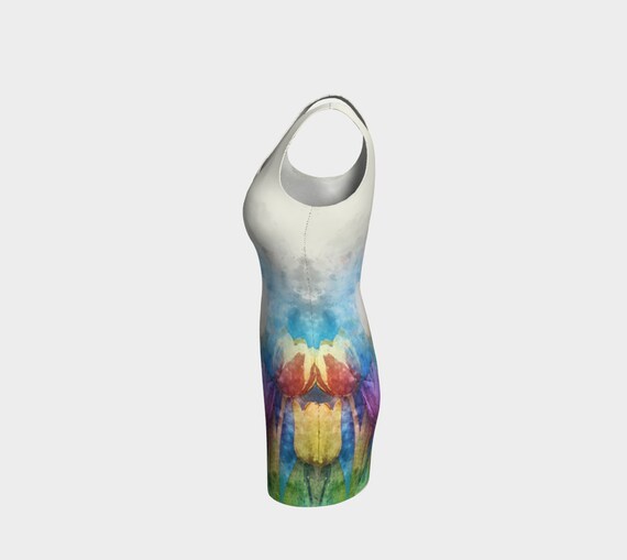 Watercolor Tulips Dress, Form Fitting Dress, Bodycon, Dress for 