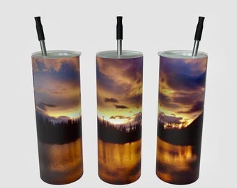 Alaskan Sunset Tumbler: 20 oz Stainless Steel Cup with Straws