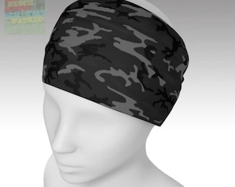 Camo Black and Gray Headband or Neck Gaitor with Official Army EDRL Pattern Developed by the United States Army, Moisture Wicking