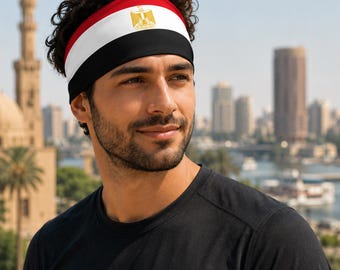 Egyptian Flag Headband, Athletic Hair Band, Performance Fabric Sweatband