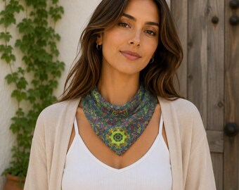 Women's Scarf, Multicolored Mosaic Print, Polyester Fabric, Bandana and Shawl Sizes