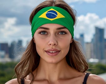 Brazilian Flag Headband, Athletic Workout Hair Band, Performance Fabric, Moisture-Wicking