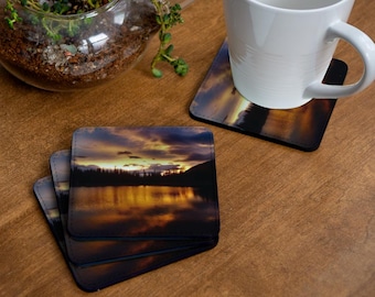 Alaskan Coaster Set of 4 featuring the Midnight Sun at Crystal Lake, Alaska