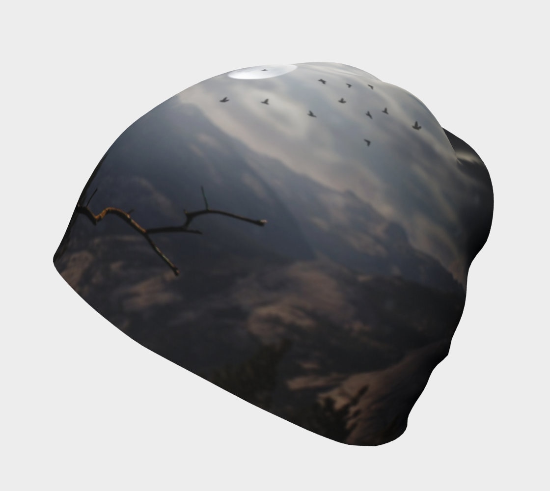 Owl Full Moon Beanie, Bats and Birds Print, Unisex Winter Hat