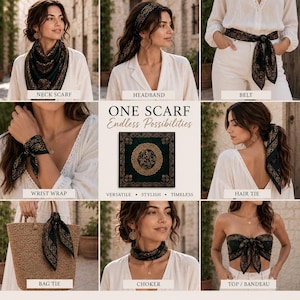 Collage showing the different wars to wear the scarf.