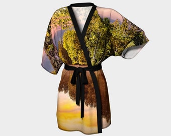 Forest Sky Landscape Kimono Robe, Kimono Jacket, Short Kimono Robe, Kimono Jacket, Short Kimono Cardigan, Kimono for Women, Boho Kimono