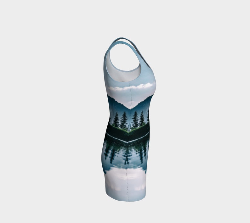 Dress for Women Sky Blue Sundress Body Hugging Dress Mountain Peak Reflection Form Fitting Dress White Girls Dress