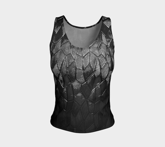 Black Dragon Scales Tank Top,fitted Tank Top,athletic Tank Tops, Fashion  Tank,women Yoga Tank Top,gym,workout Tank Top,mermaid,dungeons,larp 