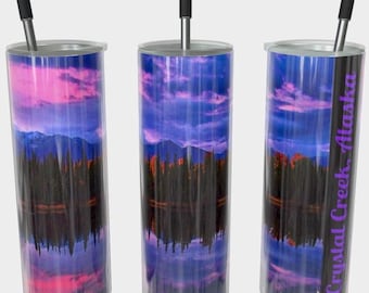 Alaskan Sunset Tumbler: 20 oz Stainless Steel Cup with Straws