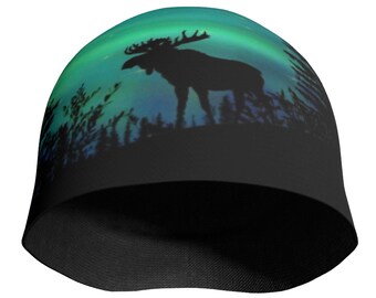 Moose Aurora Borealis Beanie: Bamboo Lined