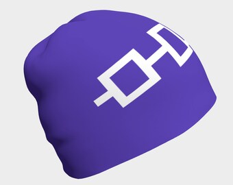 Beanie of the Iroquois Native American Tribe, Warm Winter Hat, Purple and White