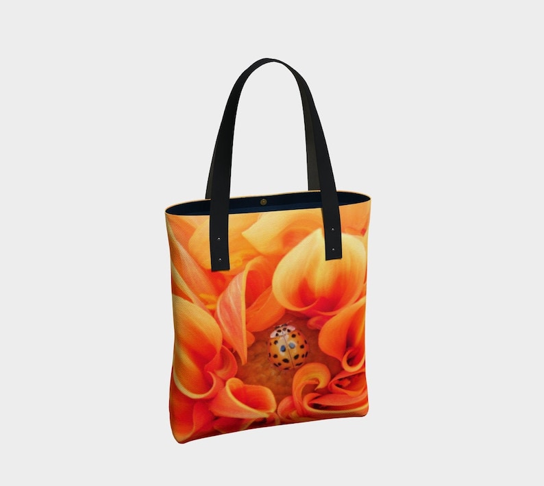 Yellow Flowers Golden Ladybug Dahlia Tote Bag,Totebag Lined Tote,Totebag for Women,Grocery Tote,Tote with Straps,Zipper Pocket,Floral Tote