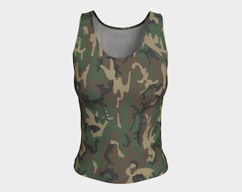 Brown Camo Fitted Tank Top, Athletic Tank Top, Fitted Tank Tops for Women, Yoga Tank Top, Workout Tank Top, Active Wear, Gym Tank, ERDL Camo
