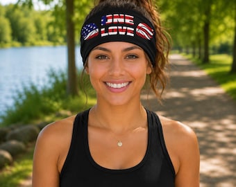 One Love American Flag Headband, USA, Patriotic Wings,