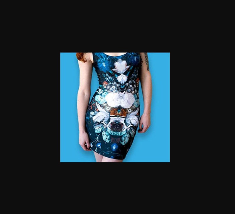 Dress for Women Sky Blue Sundress Body Hugging Dress Mountain Peak Reflection Form Fitting Dress White Girls Dress
