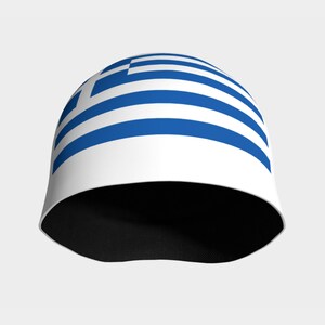 Flag of Greece Beanie Hat, Greek Flag Headwear, Unisex Men&#39;s, Womens, Youth and Baby Sizes, Patriotic Hat with Bamboo Lining, Blue and White