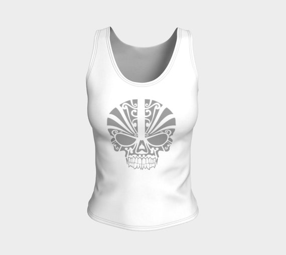 Tribal Skull Fitted Tank Top, Athletic Tank Top, Fitted Tank Tops