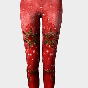 Red Snowflakes Christmas Leggings Winter Legging Outfit Active Wear Leggins Woman Yoga Gym Holiday Gift for Girlfriend Wife Teen Girl Party