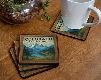 Colorado State Coaster Set of 4 featuring a woodsy, Rocky Mountain, Colorado scene.