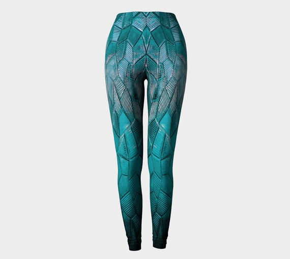 Turquoise Dragon Scales Leggings With Compression Fit for Gym Time