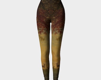 Winter Morning Leggings: Fall Colors, Woodsy Deer Scene