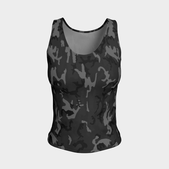 Grey Scale Leaf Camo Fitted 3D Tank Top