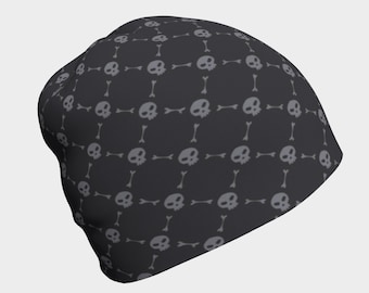 Skull & Crossbones-beanie: zwart-wit met bamboe gevoerde gebreide muts