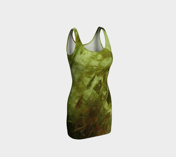 Peridot Gemstone Print Bodycon Dress - Reversible Fitted Dress Peridot Gemstone Print Bodycon Dress - Reversible Fitted Dress