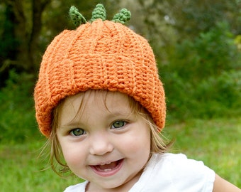Crochet Baby Pumpkin Hat, Baby Pumpkin Beanie, Photo Prop, Toddler Pumpkin Hat, Crochet Fall Hat/ Halloween Costume Hat