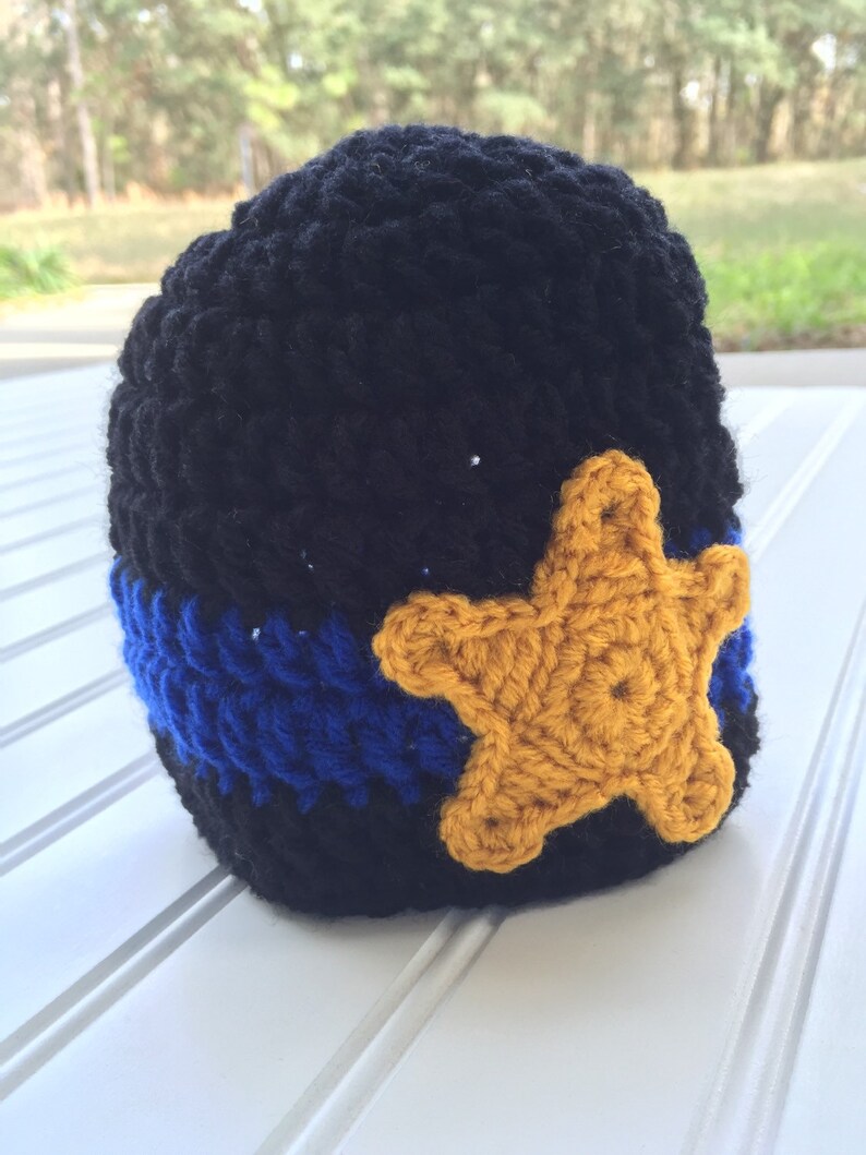 Toddler Hat LEO Lives Matter Newborn Photography Prop Baby Police Star Crochet Hat Thin Blue Line Police Officers Police Lives Matter