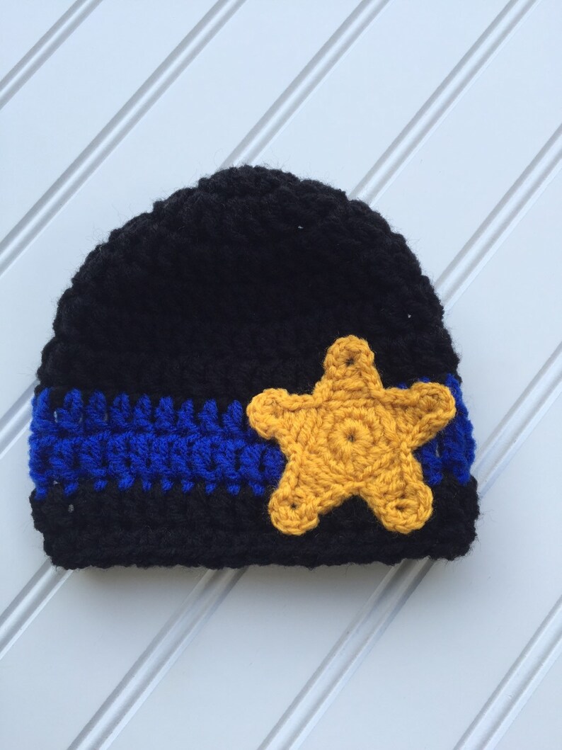 Toddler Hat LEO Lives Matter Newborn Photography Prop Baby Police Star Crochet Hat Thin Blue Line Police Officers Police Lives Matter